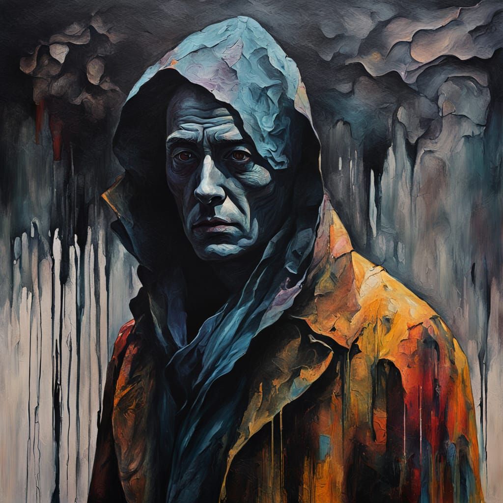 Surreal Portrait with Melting Shapes in Oil Painting