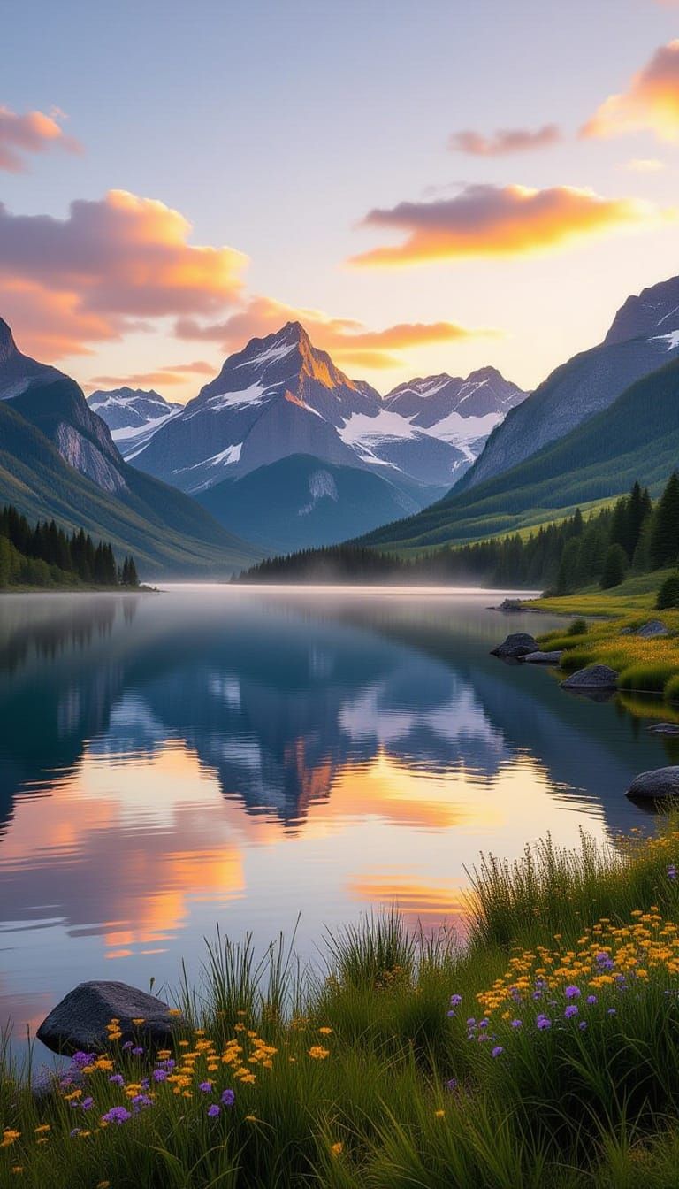 Golden Hour Lake and Mountain Landscape Photography