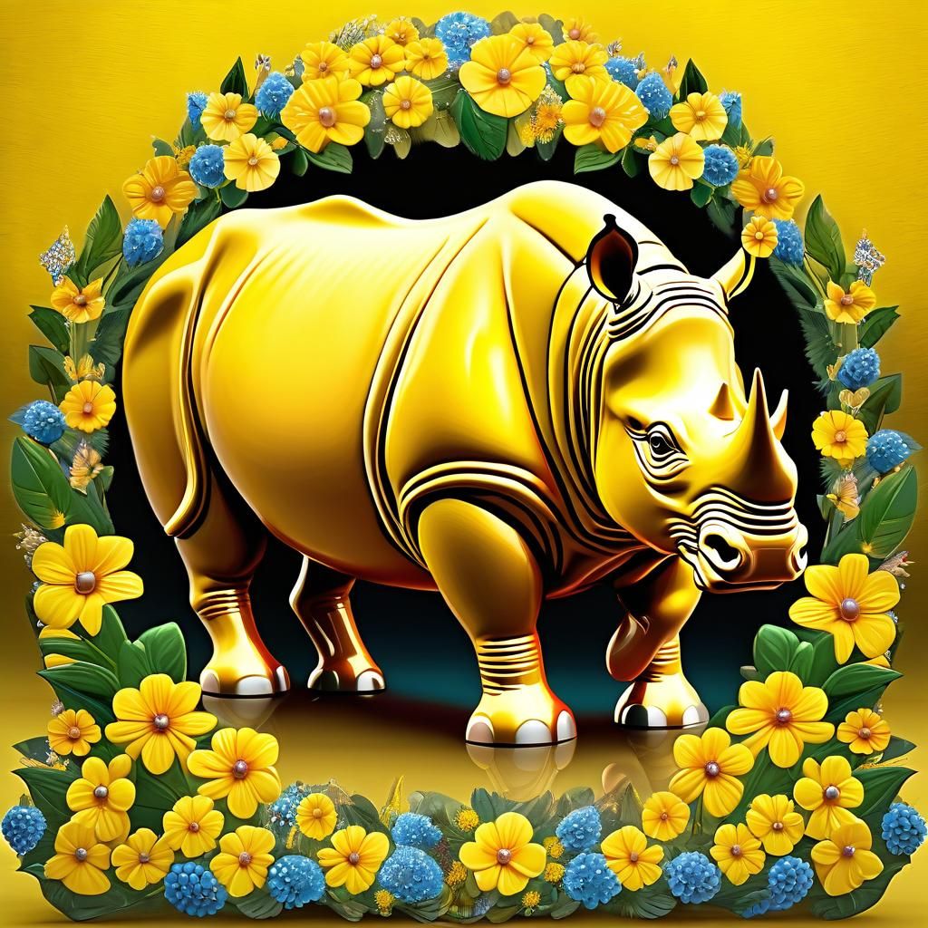 Rhino with Flowers in Botero-inspired Style