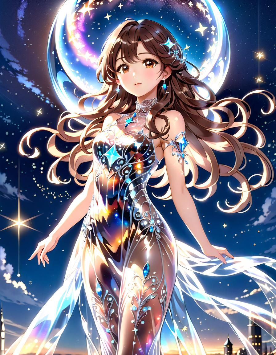 Ethereal Korean Woman in Glass Dress: Anime Style