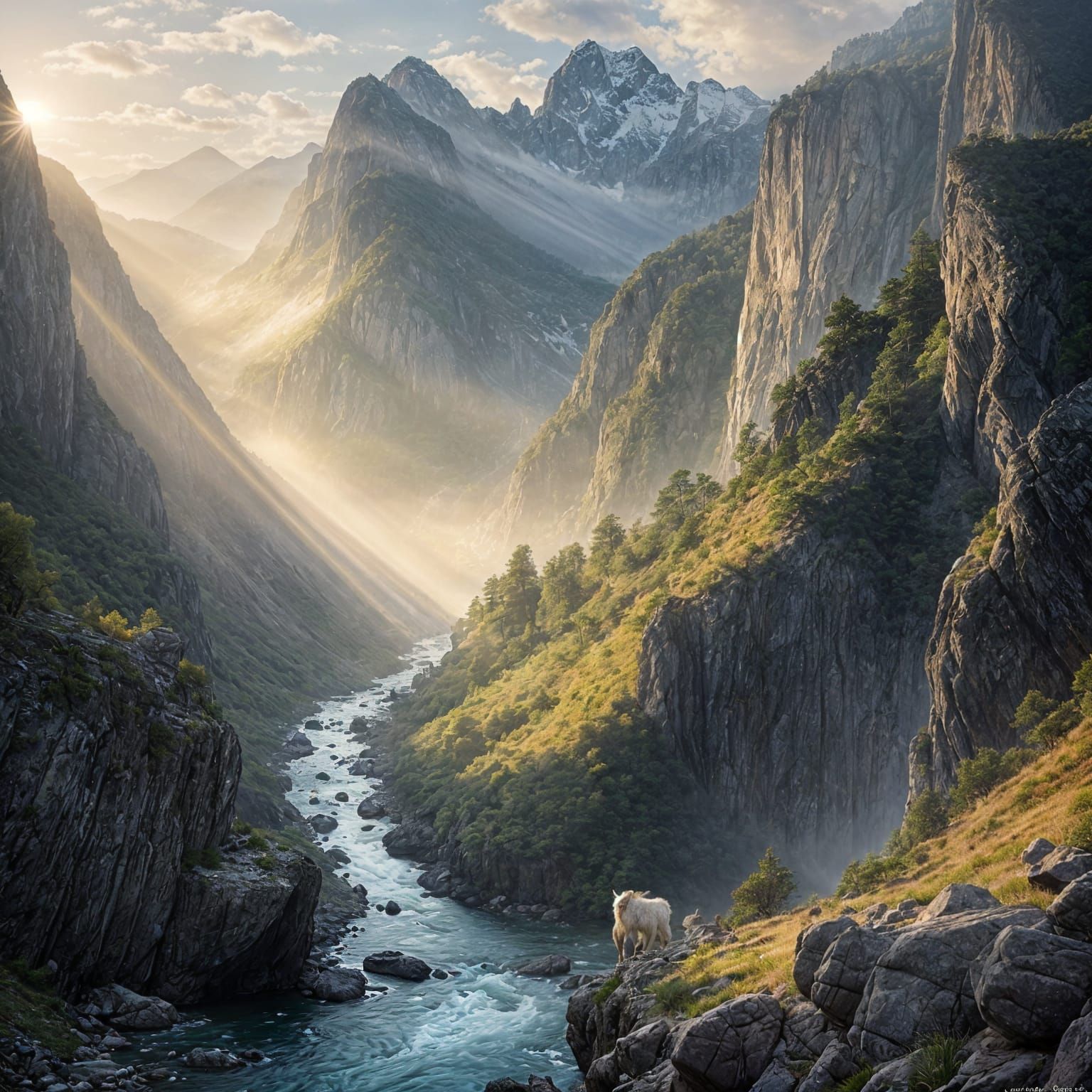 Dawn Mist in Mountain Gorge: An Impressionist Painting