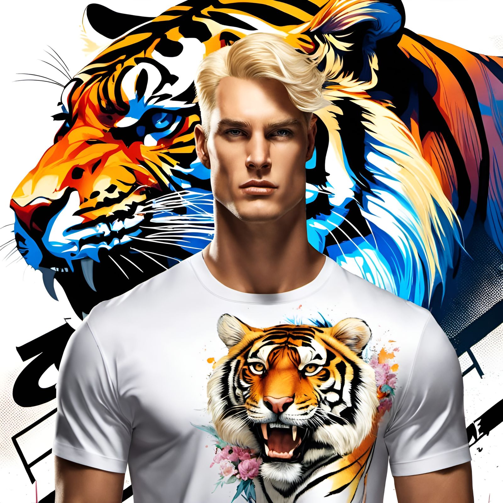Model with Tiger: Comic Book Style Portrait