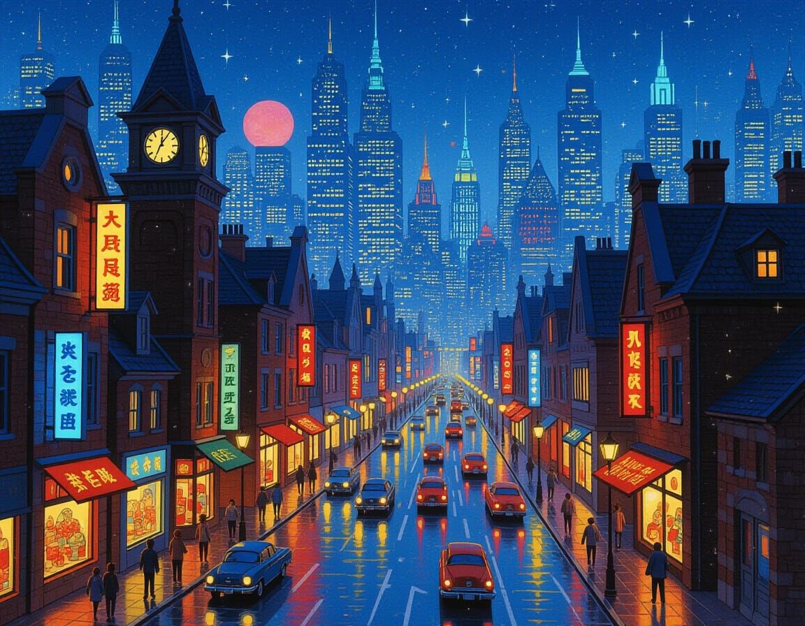 Whimsical Miniature Cityscape with Futuristic Architecture