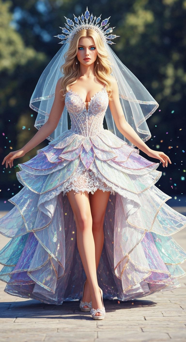 Woman in Dazzling Glass Wedding Dress