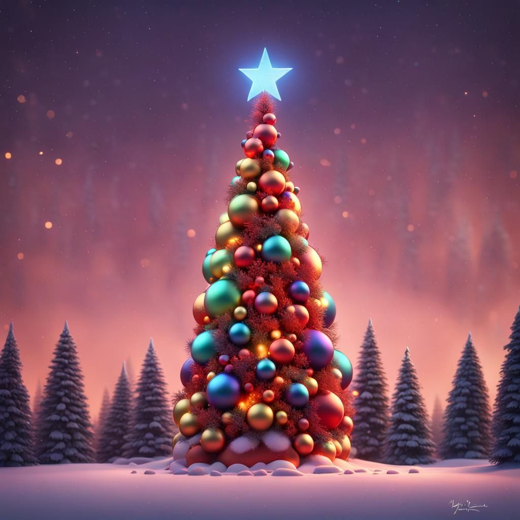 Whimsical Christmas Tree with Star in Pixar Style