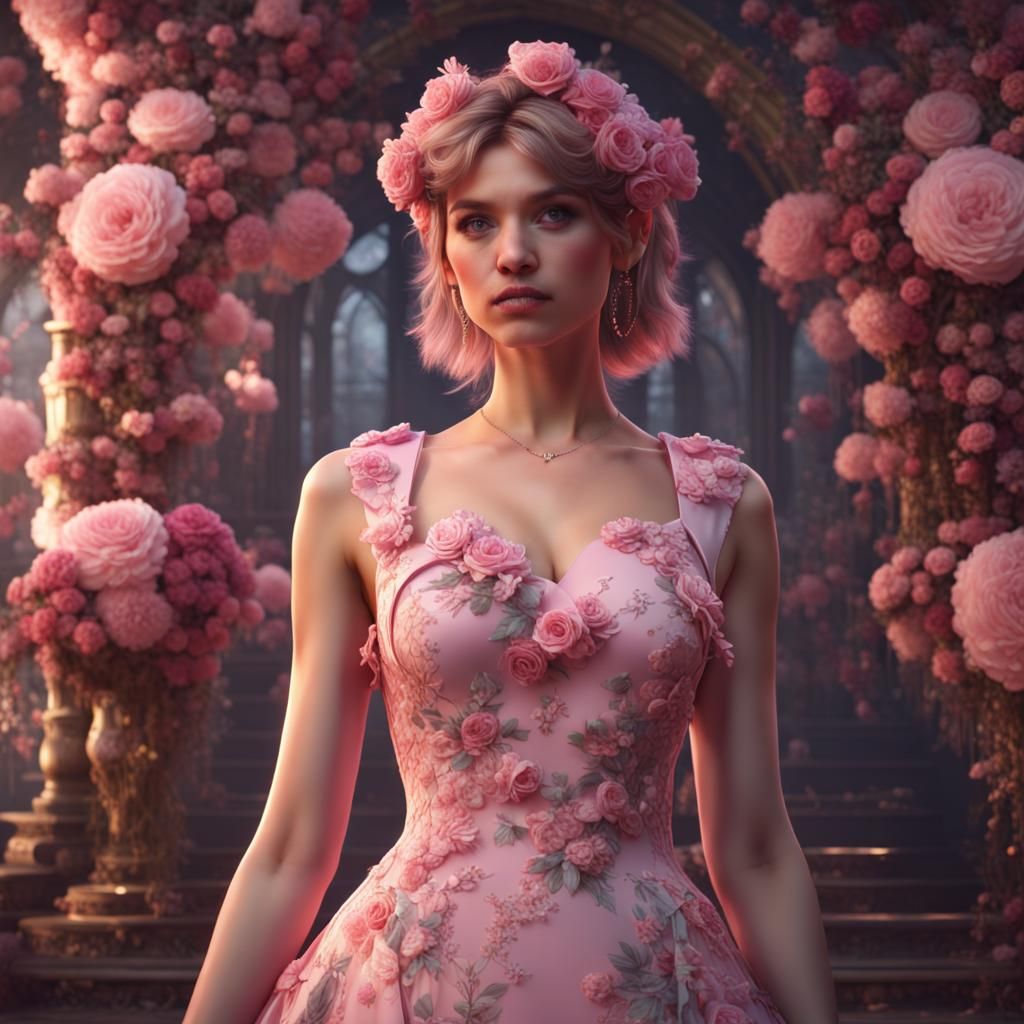 Girly Boy in Pink Dress: Detailed Matte Painting