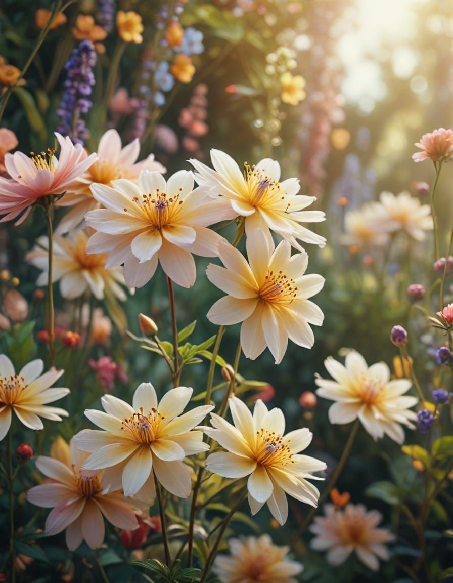 Botanical Garden with Multi-Colored Flowers in Digital Art