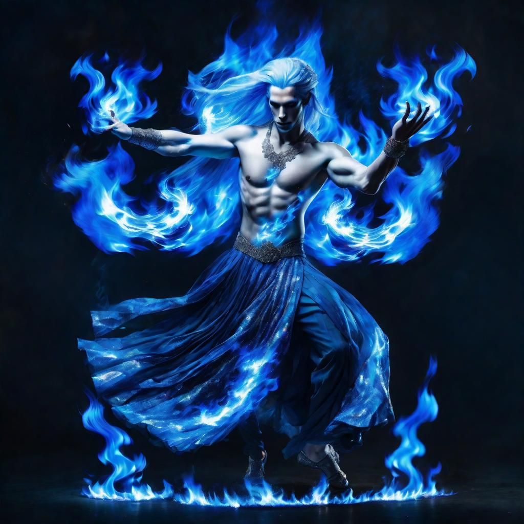 Burning Man Dancing in Blue Fire