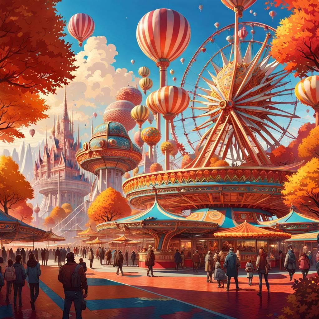 Autumn Fantasy Theme Park in Retropunk Style