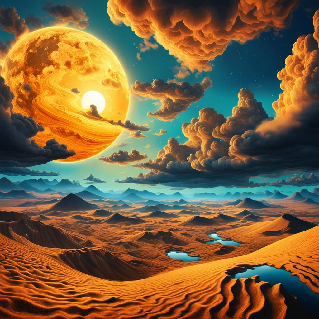 Surreal Day and Night Dreamscape in Oil Painting Style