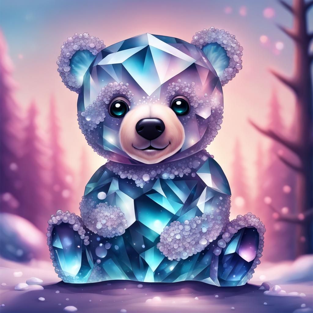 Cute Crystal Bear with Cool Colored Background