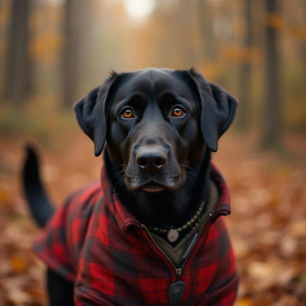 Elegant Gentleman and Loyal Black Lab in Autumn Splendor