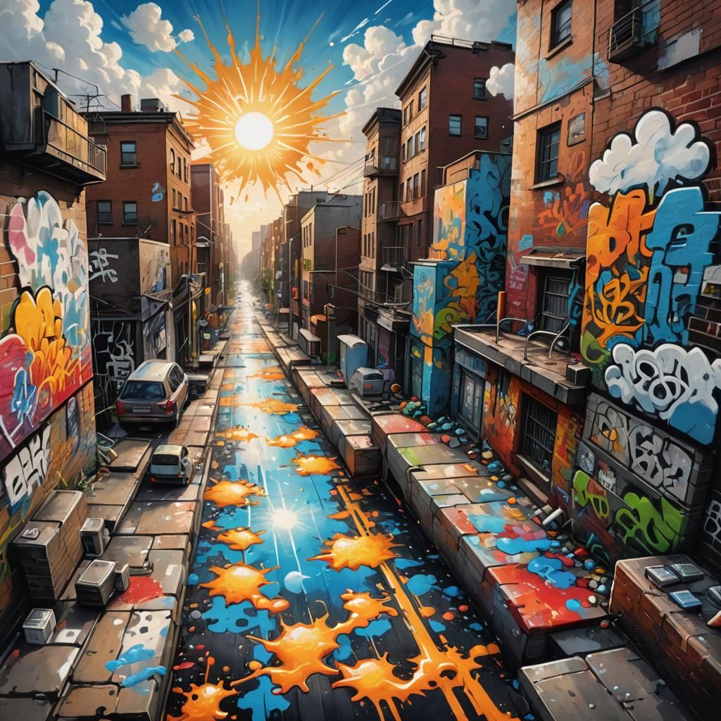 Colorful Graffiti Art in Sunny Cityscape