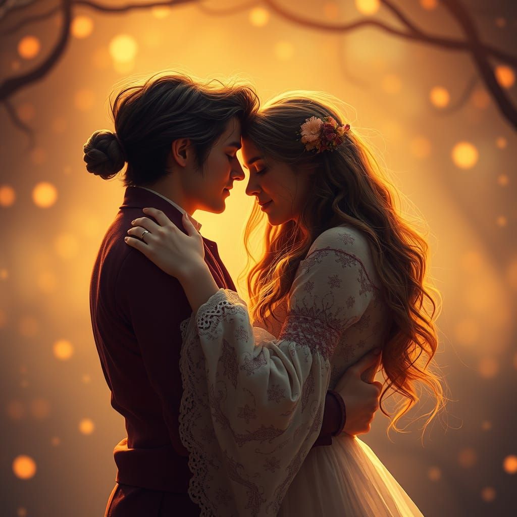 Romantic Couple Embrace in Dreamy Ethereal Style