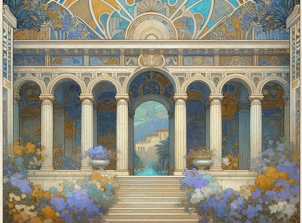 Elegant Art Deco Hacienda Under a Starry Nightsky