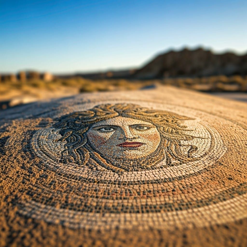Medusa in Ancient Greek Mosaic Style