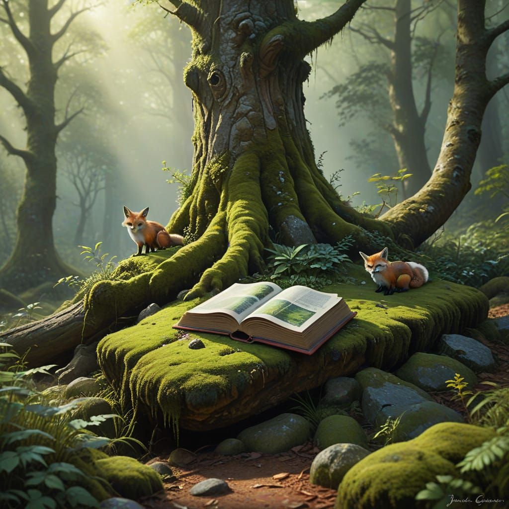 Digital Artwork of Whimsical Woodland Scene Expanding from a...