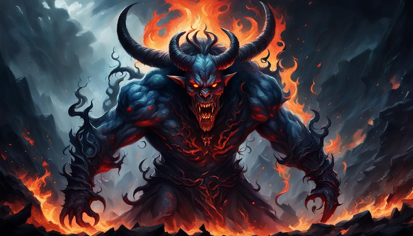 Menacing Devil in Hellish Flames: 3D Rendering