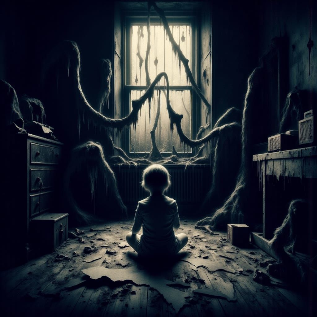 Surreal Child's Terror in Darkened Bedroom
