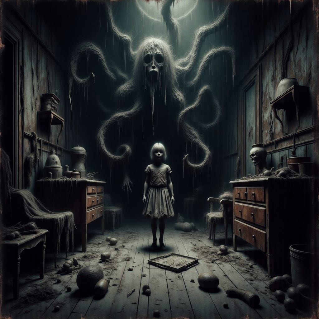 Young Girl Tormented by Dark Presence in Haunting Nursery