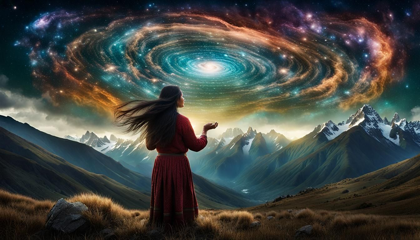 Woman Holding Galaxy in Hands: Magic Realism Art