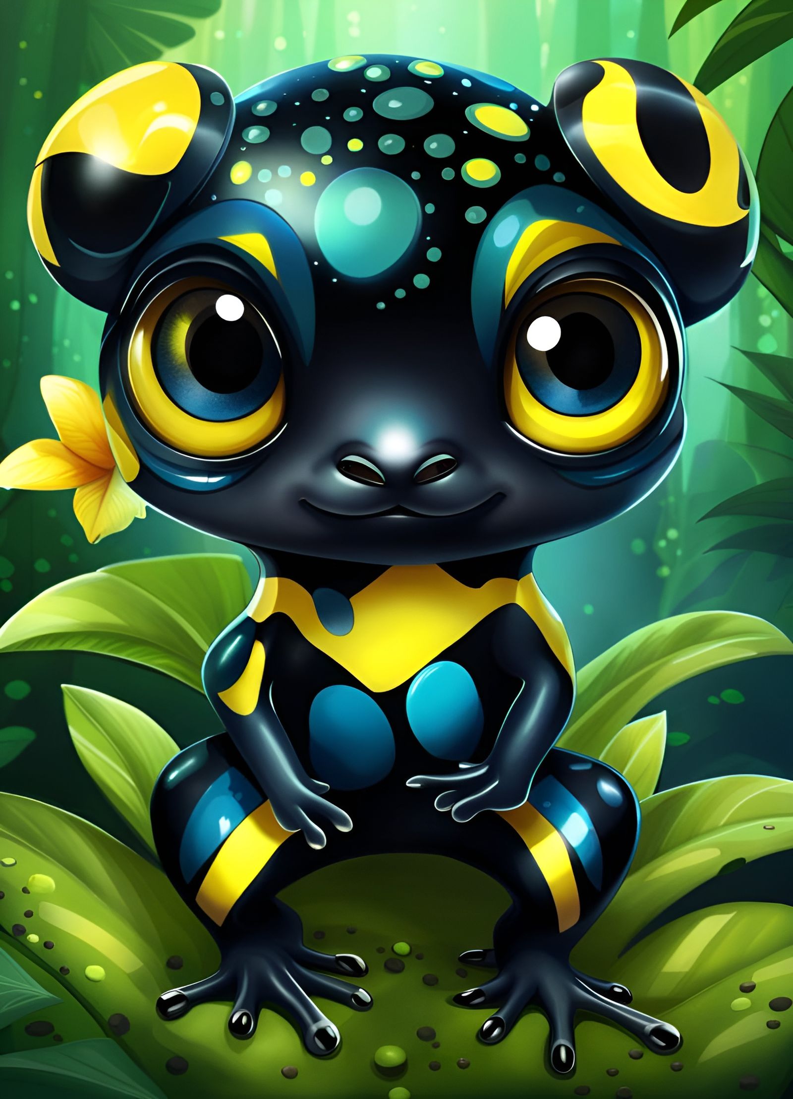 Adorable Chibi Dart Frog with Big Blue Eyes