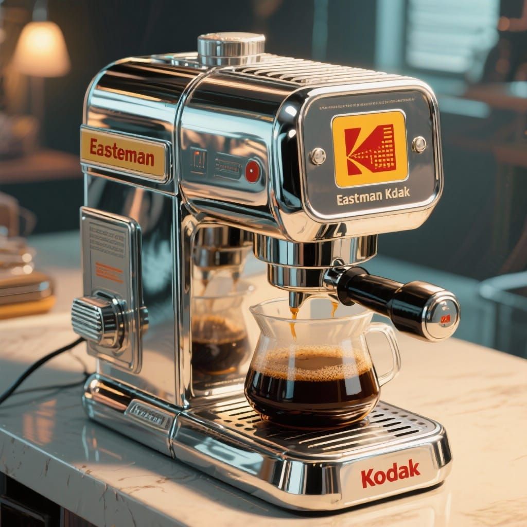 Vintage Kodak Coffee Brewer in Retro-Futuristic Style