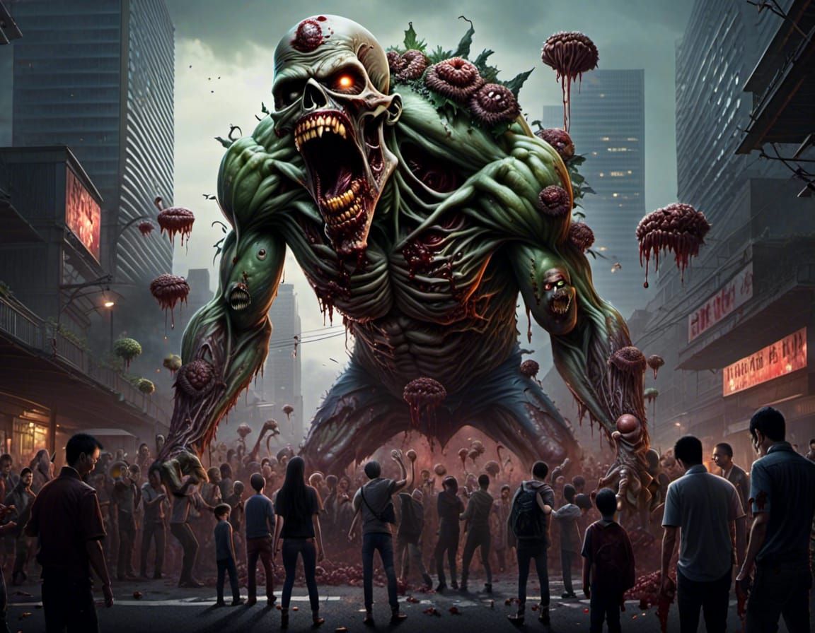 colossal zombie with strange outgrowths