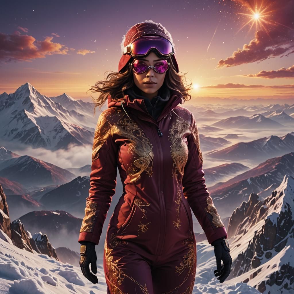 Pregnant Woman on Mountain Summit in Fantasy Art