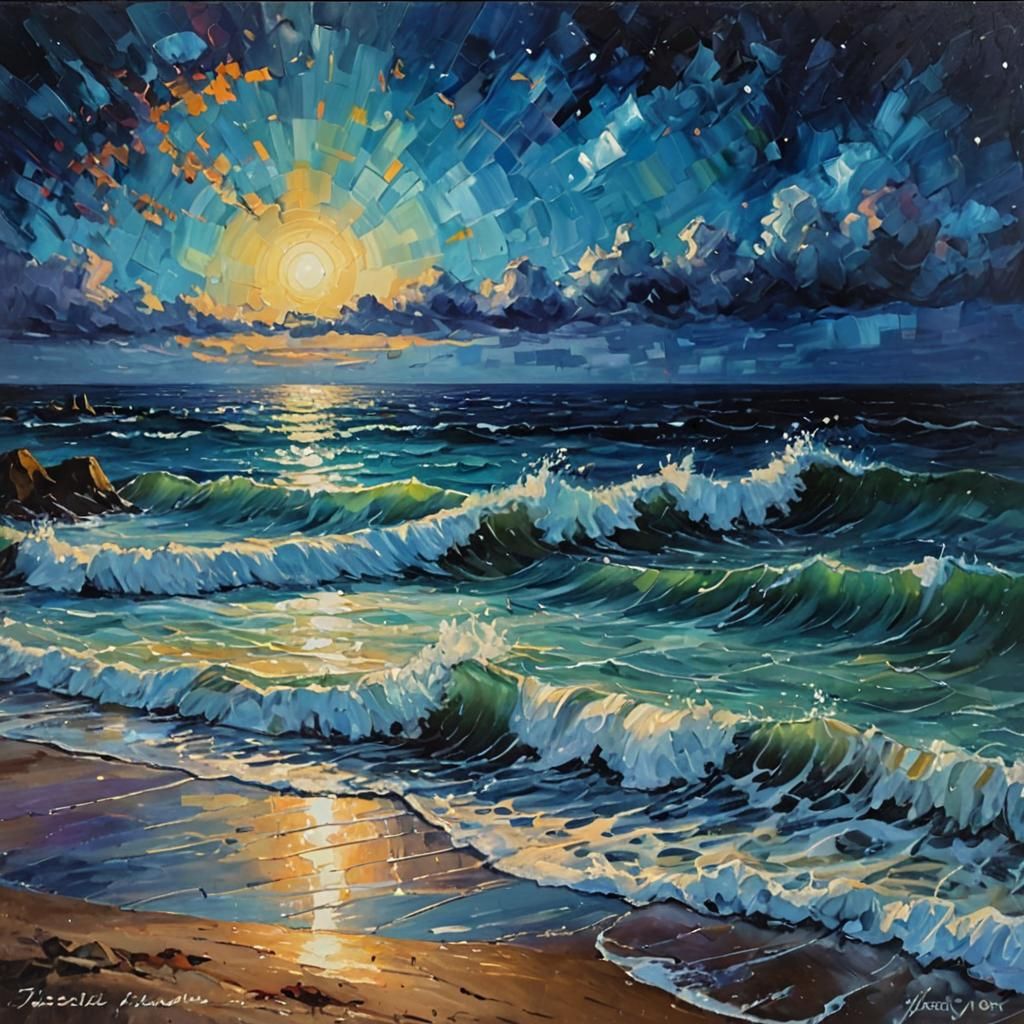 Stormy Ocean Shoreline Under Cosmic Skies