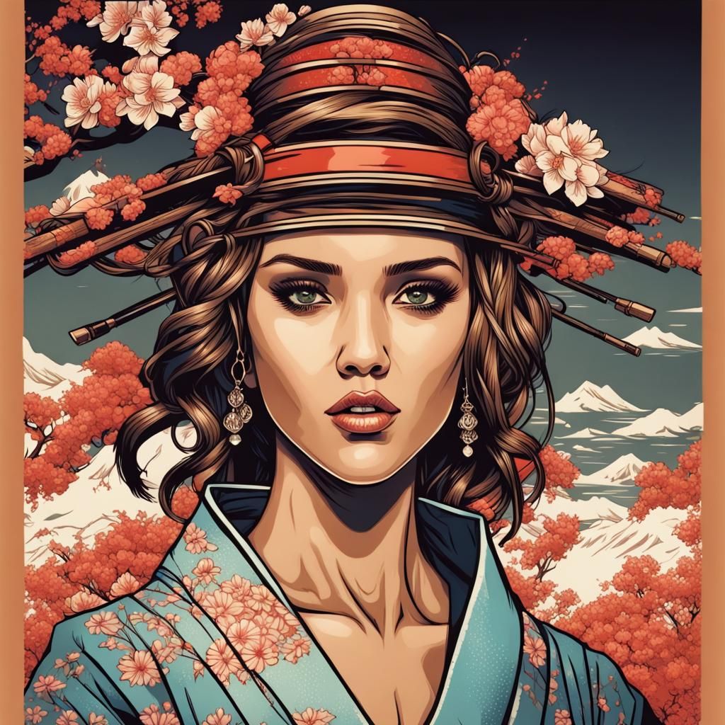 Jessica Alba as Ukiyo-e Comic Art