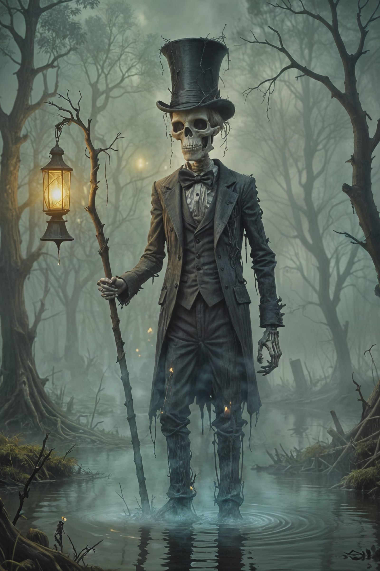 Creepy Cute Skeleton in Swampy Cursed Forest