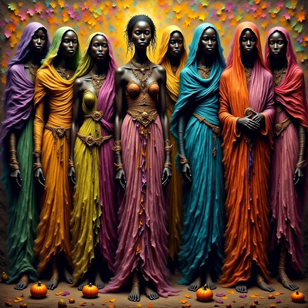 Diverse People Gathered in Folk Art Style