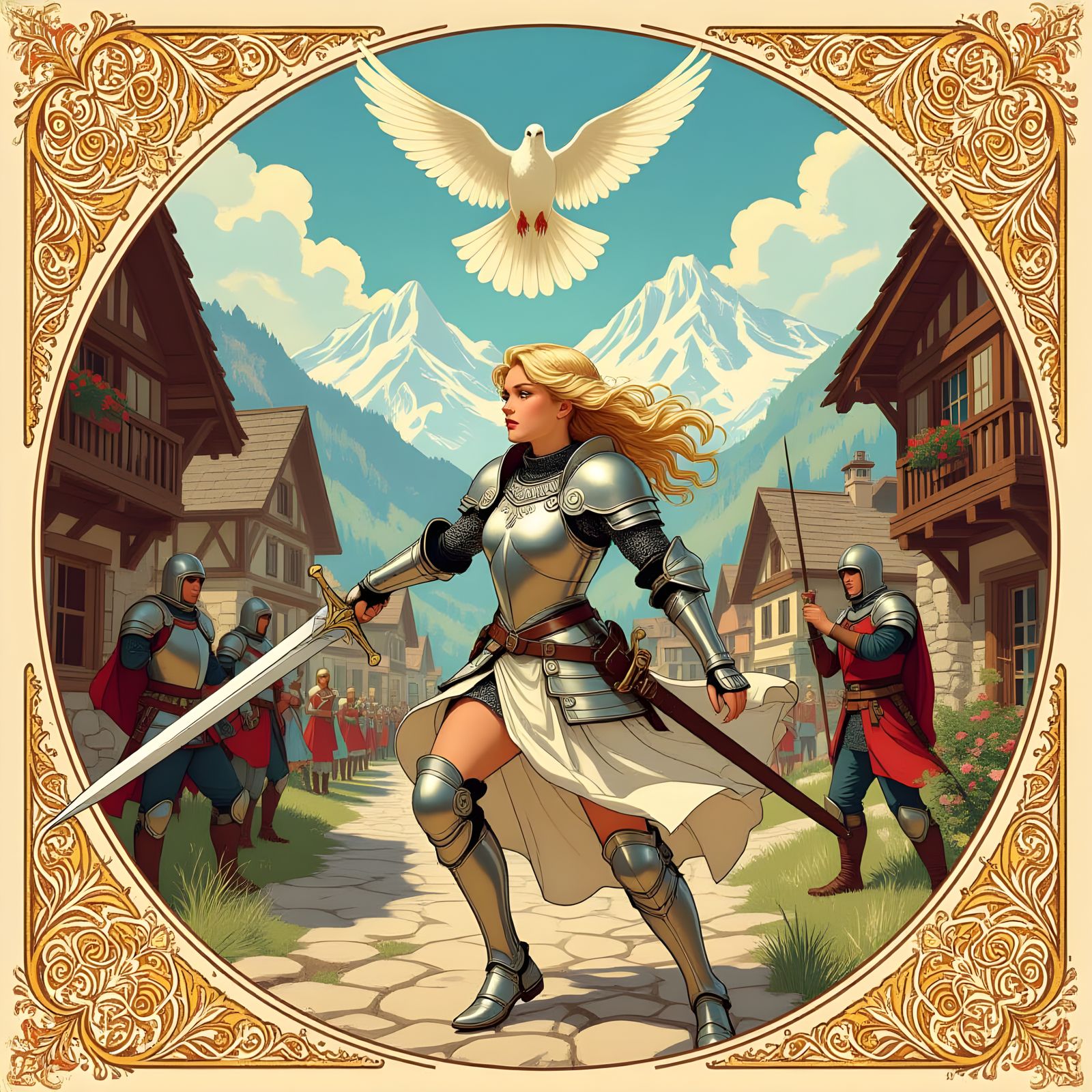 Teenage Knight in Art Nouveau Style