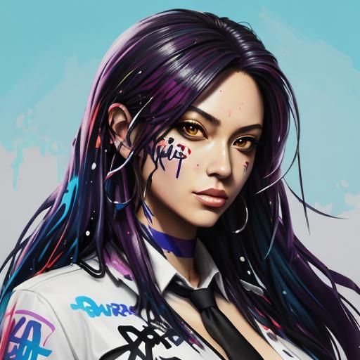 High School Girl in Graffiti Splash Art Style