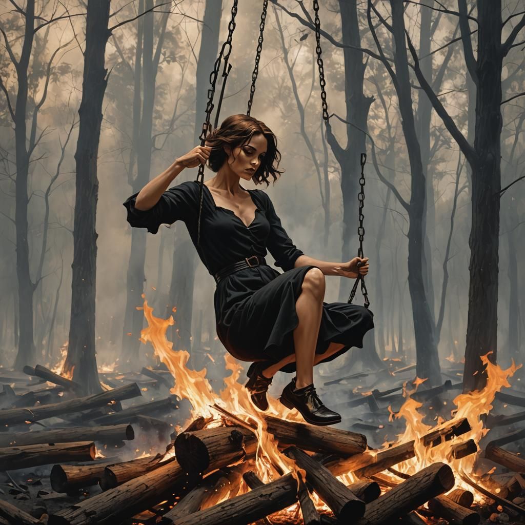 Woman Swinging Over Fire in Sinister Style