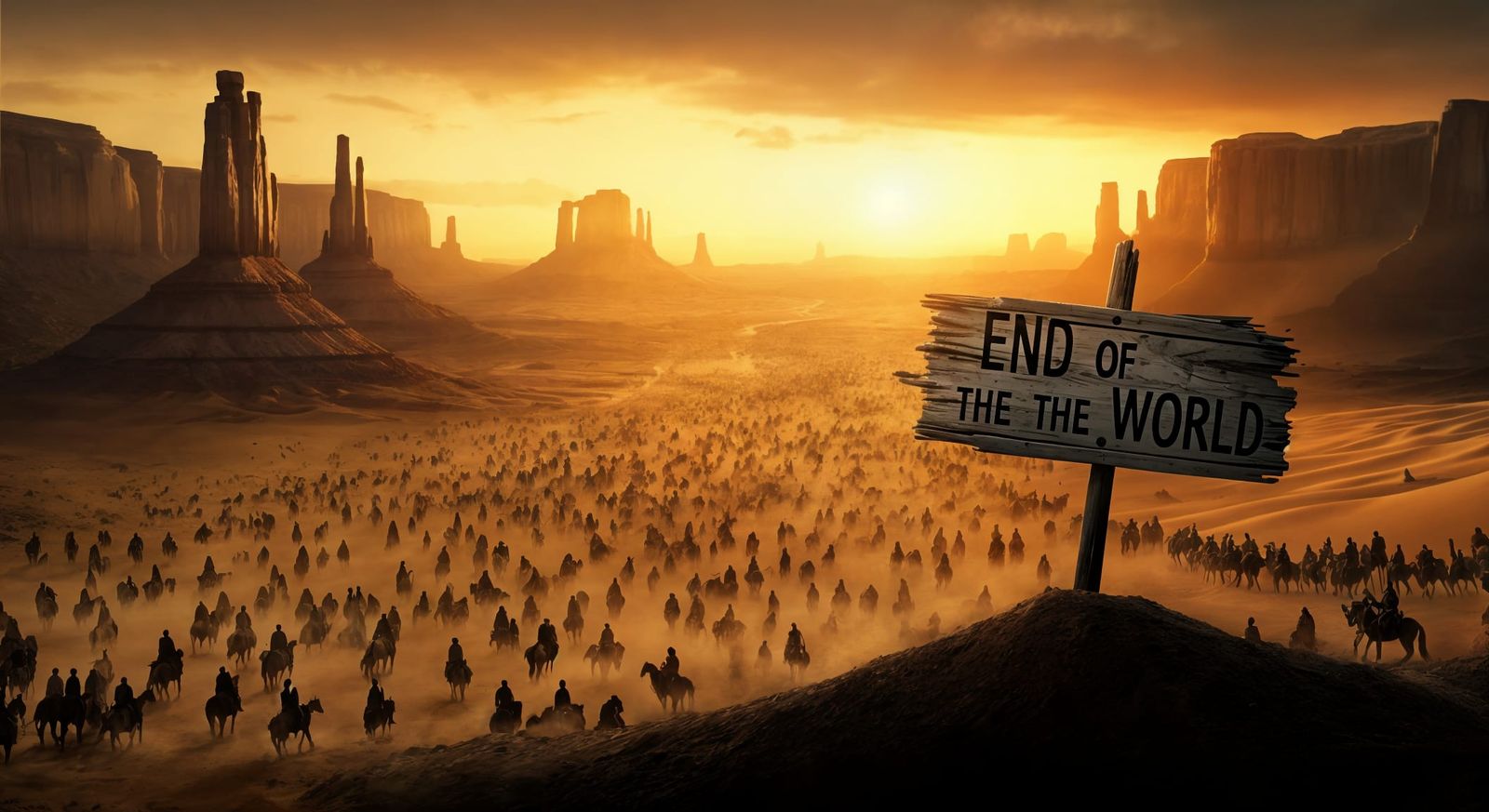 Sunset Riders in Desert Canyon at Twilight