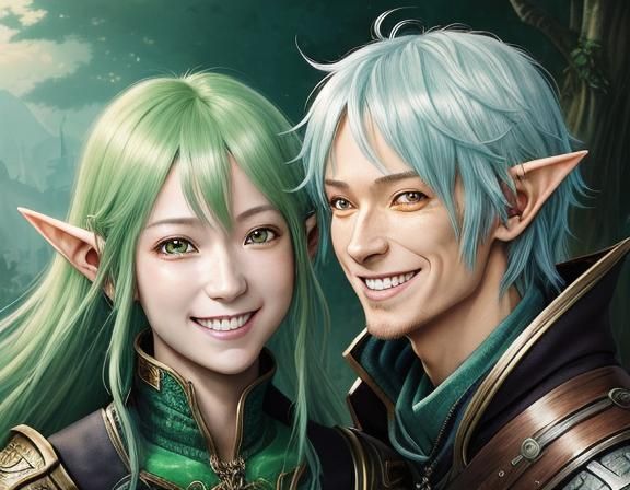 Happy Elf with Dragon: Hyperdetailed Anime Illustration