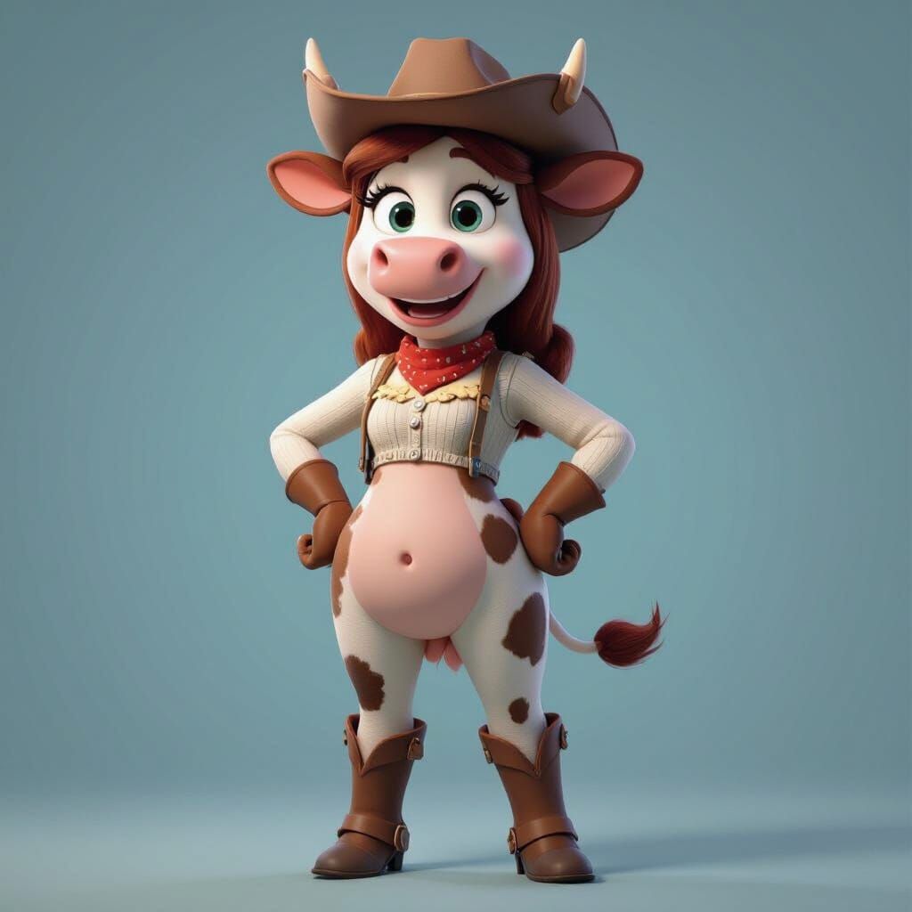 Anthropomorphic Cow Girl in Pixar Style