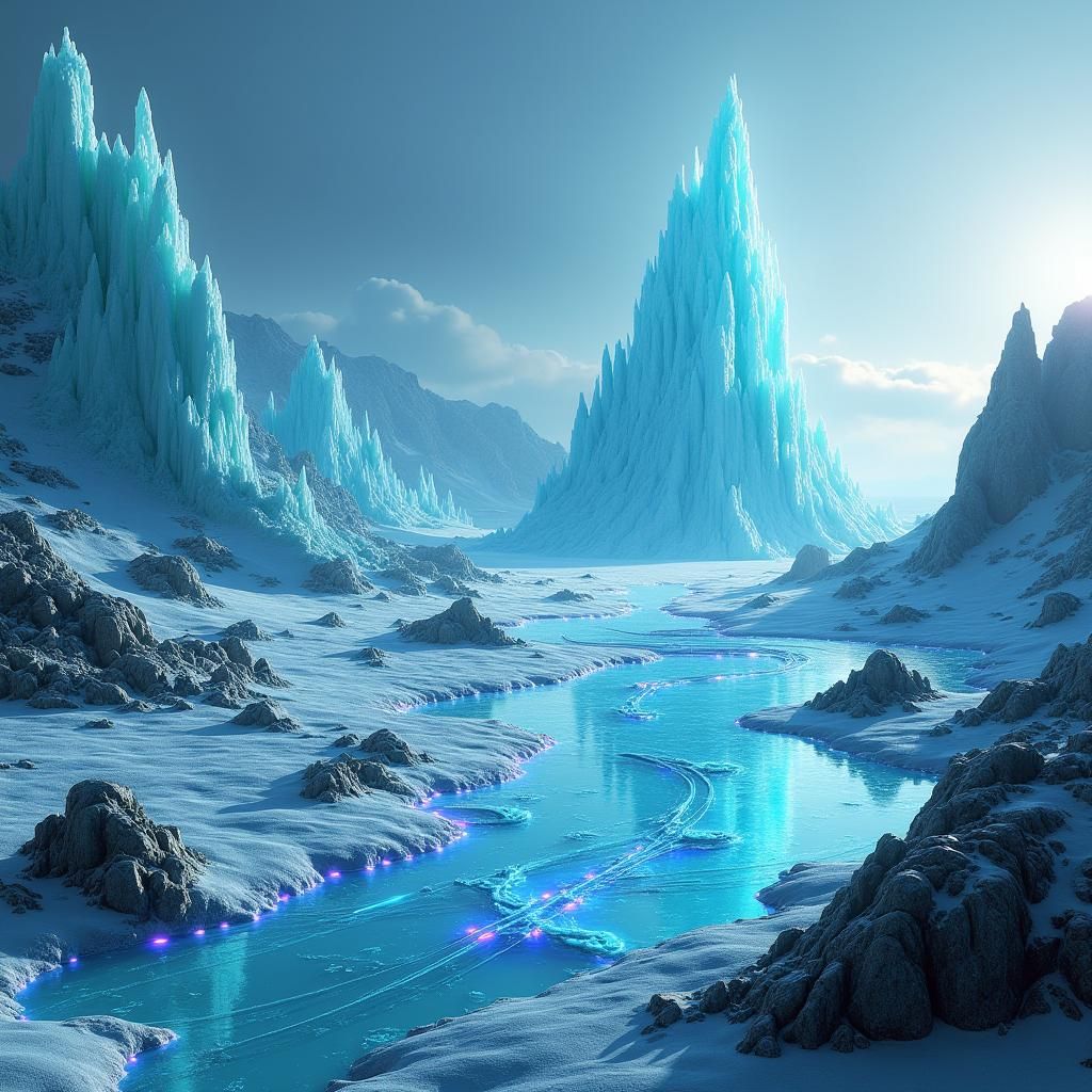 Cyber Glacier: Futuristic Ice Scape in Fantasy Style