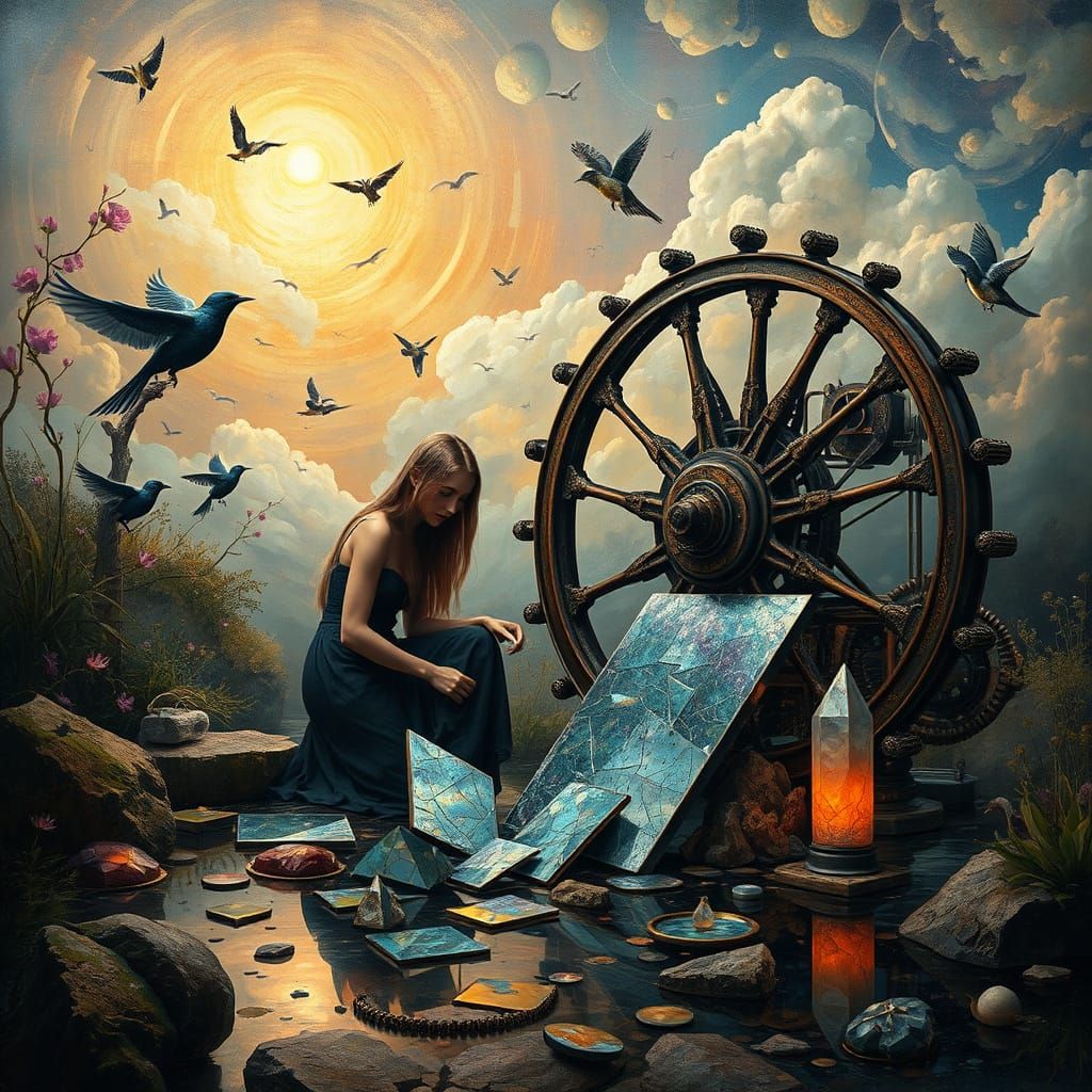 Surrealist Bio Art: Mystical Woman in Steampunk Nature