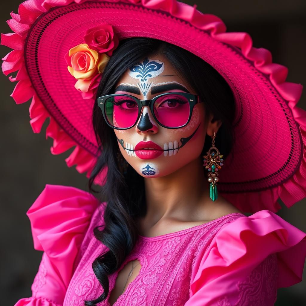 Venezuelan Catrina Girl in Pink Costume