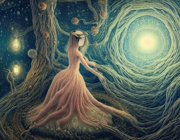 Eerie Fairytale: Ghost in Haunted Starry Landscape