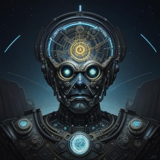 Steampunk Robotic Gnome in a Cyberpunk Cityscape