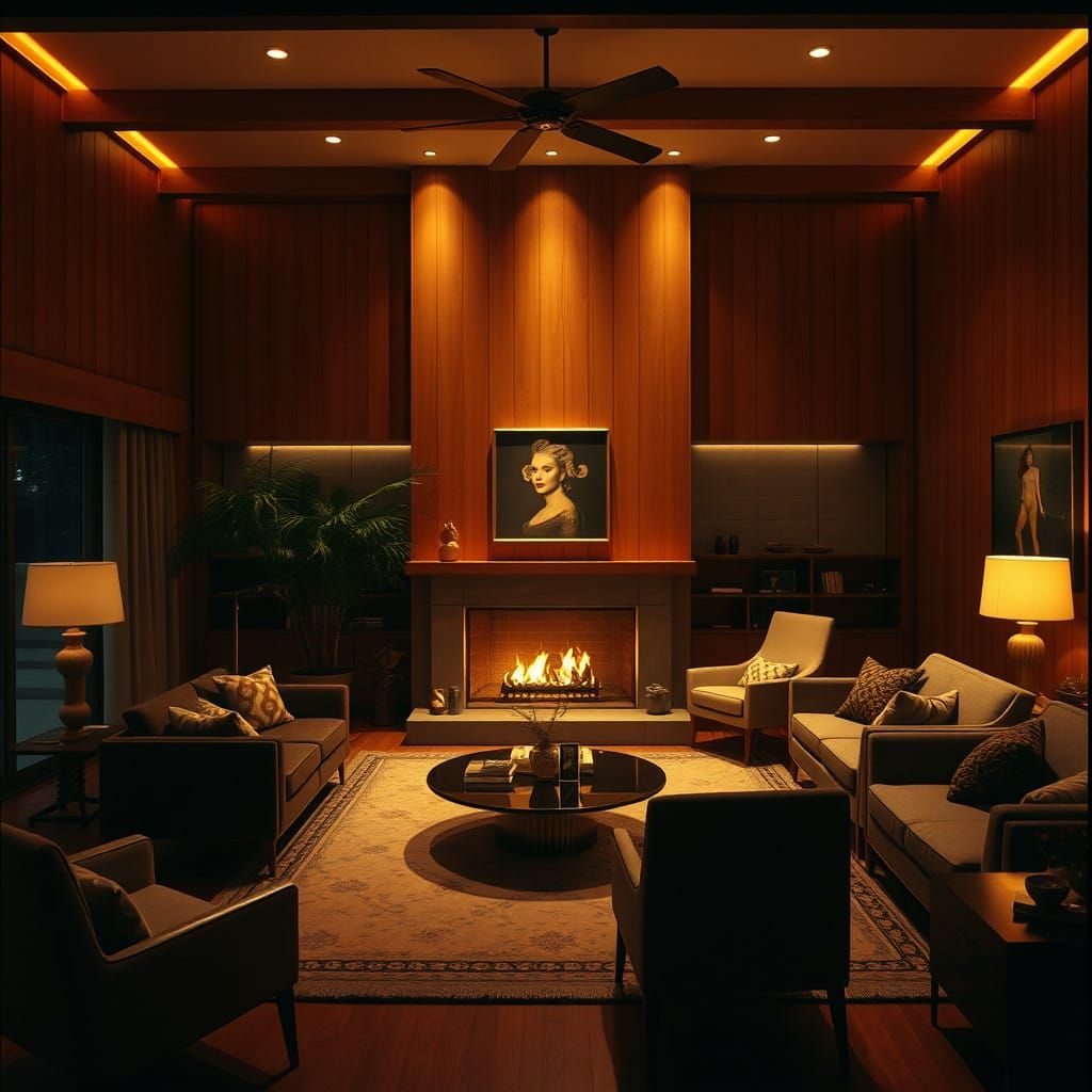 Midcentury Living Room in Cinematic Style
