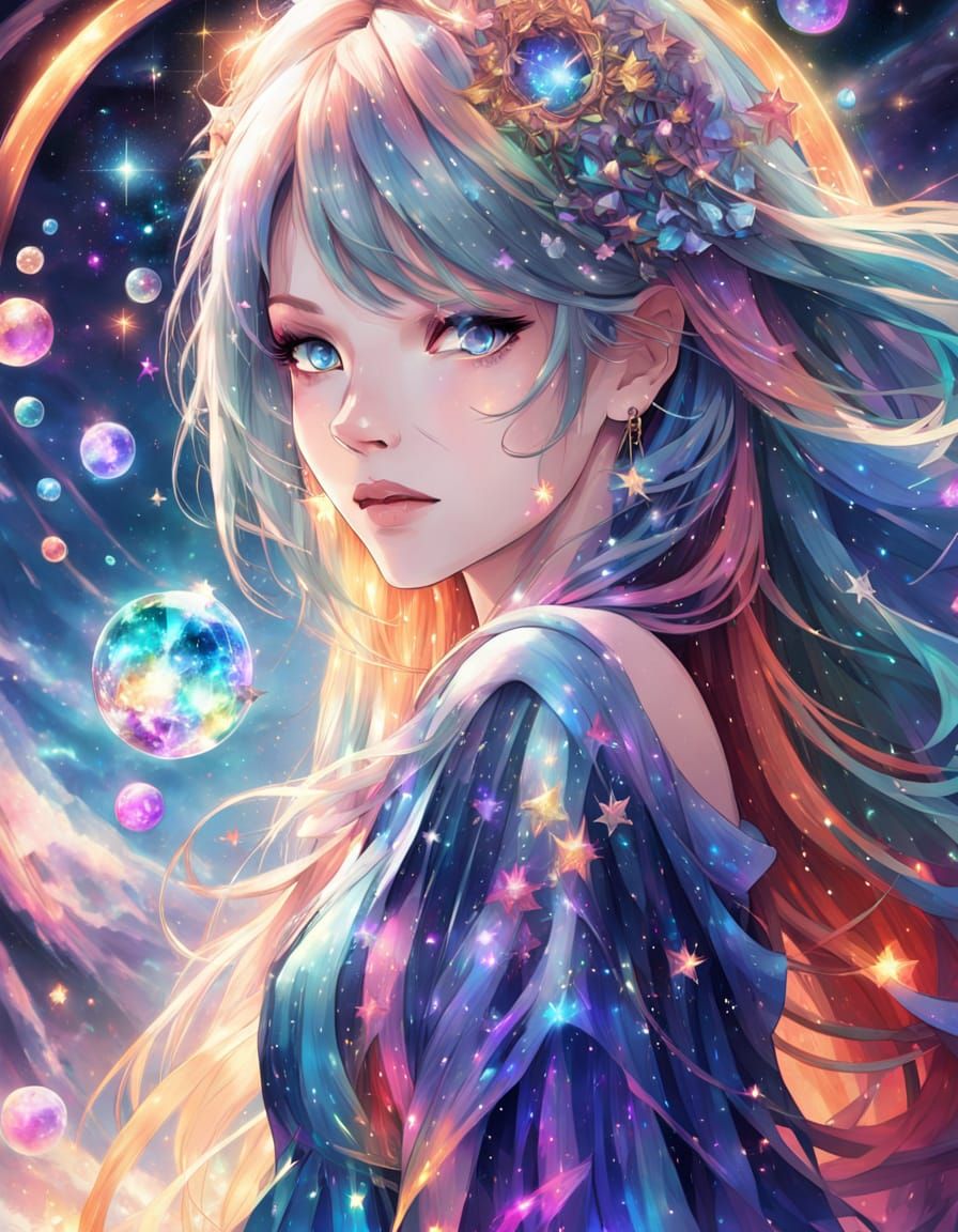 Rainbow Stardust Anime Princess in Pastel Colors