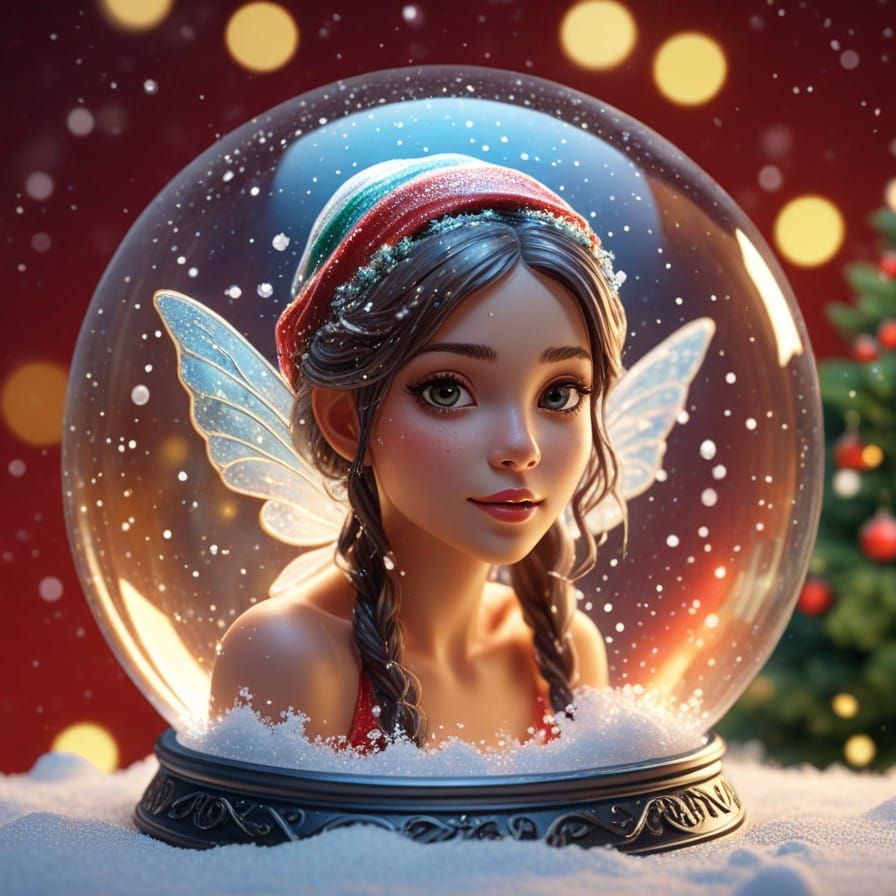 Hyperrealistic Christmas Fairy in Snow Globe