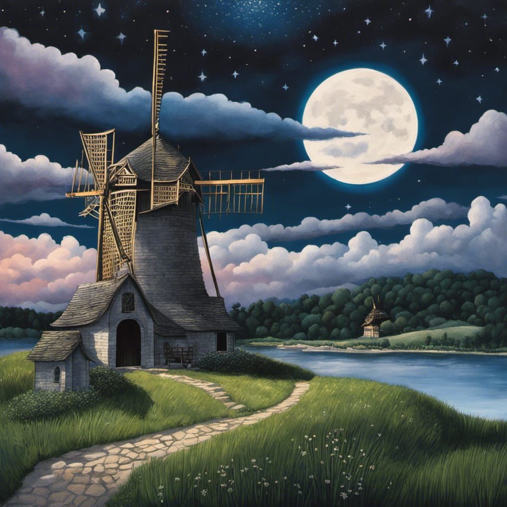 Cyberpunk Windmill in Multi-Layered Paper Cutout Style