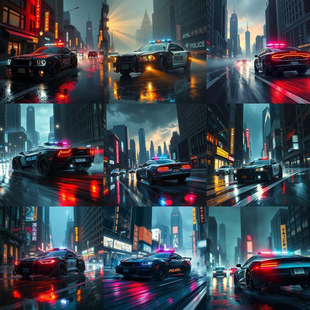 Epic Cinematic Police Car in Dramatic Maximalist Digital Pai...