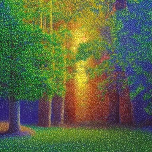 Cat Exploring Pointillistic World in Pointillism Style